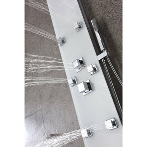 Anzzi Jaguar 60 Inch Full Body Shower Panel with Six Directional Acu-stream Body Jets, Two Shower Control Knobs and Euro-grip Free Range Hand Sprayer in White Deco-glass Body SP-AZ8089 - Vital Hydrotherapy