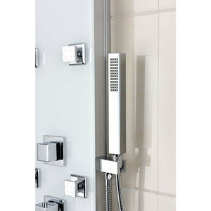 Anzzi Directional Acu-stream Body Jets, Two Shower Control Knobs and Euro-grip Free Range Hand Sprayer in White Deco-glass Body SP-AZ8089 - Vital Hydrotherapy