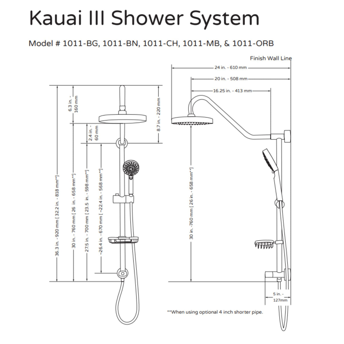 PULSE ShowerSpas Shower System - Kauai III Shower System 1011-1.8GPM Specification Drawing - Vital Hydrotherapy