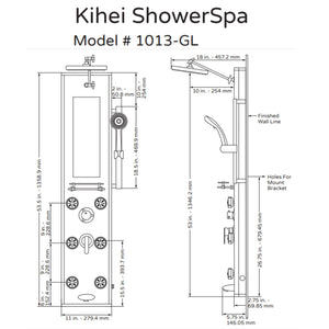 PULSE ShowerSpas Silver Glass Shower Panel - Kihei II ShowerSpa 1013-GL Specification Drawing - Vital Hydrotherapy