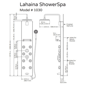 PULSE ShowerSpas Seafoam Glass Shower Panel - Lahaina ShowerSpa 1030 Specification Drawing - Vital Hydrotherapy