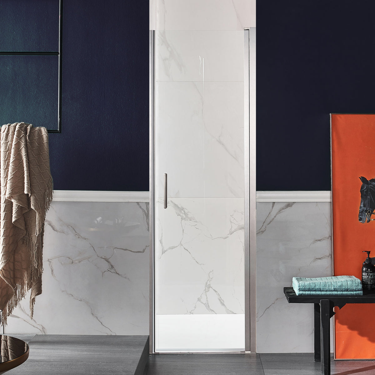 Anzzi Lancer 23 in. X 72 in. Semi-frameless Shower Door With Tsunami Guard - Tempered Glass - Marine Grade Aluminum Alloy Frame - Brushed Nickel - SD-AZ051-01 - Vital Hydrotherapy