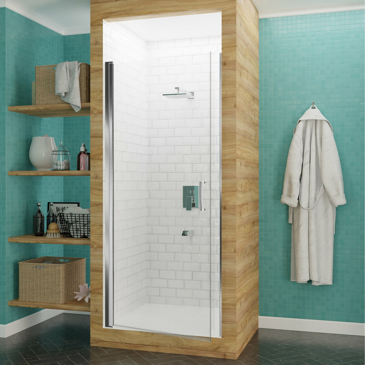 Anzzi Lancer 23 in. X 72 in. Semi-frameless Shower Door With Tsunami Guard - Tempered Glass - Marine Grade Aluminum Alloy Frame - Polished Chrome - SD-AZ051-01 - Lifestyle -Vital Hydrotherapy