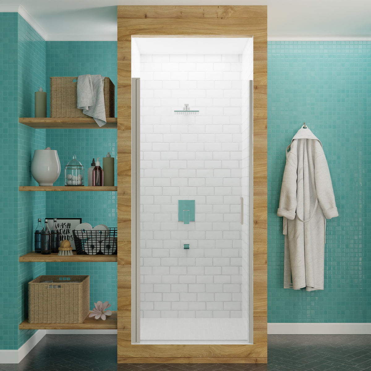 Anzzi Lancer 29 in. x 72 in. Semi-Frameless Shower Door with Tsunami Guard - Tempered Glass - Marine Grade Aluminum Alloy Frame - Brushed Nickel - SD-AZ051-02 - Lifestyle - Vital Hydrotherapy
