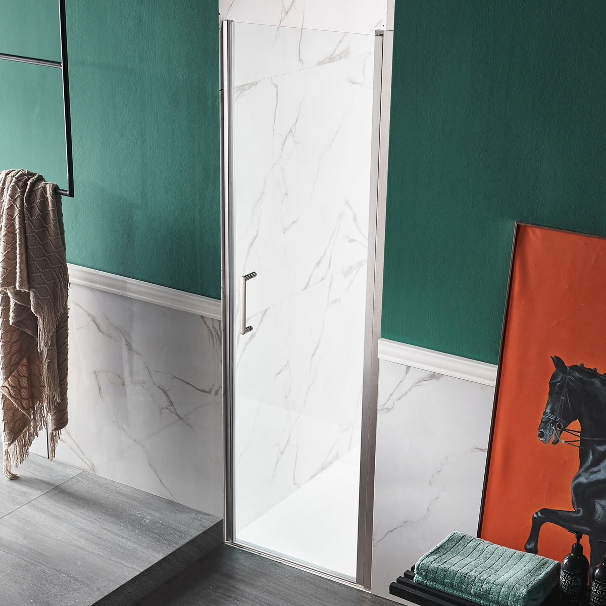 Anzzi Lancer 29 in. x 72 in. Semi-Frameless Shower Door with Tsunami Guard - Tempered Glass - Marine Grade Aluminum Alloy Frame - Brushed Nickel - SD-AZ051-02 - Lifestyle - Vital Hydrotherapy