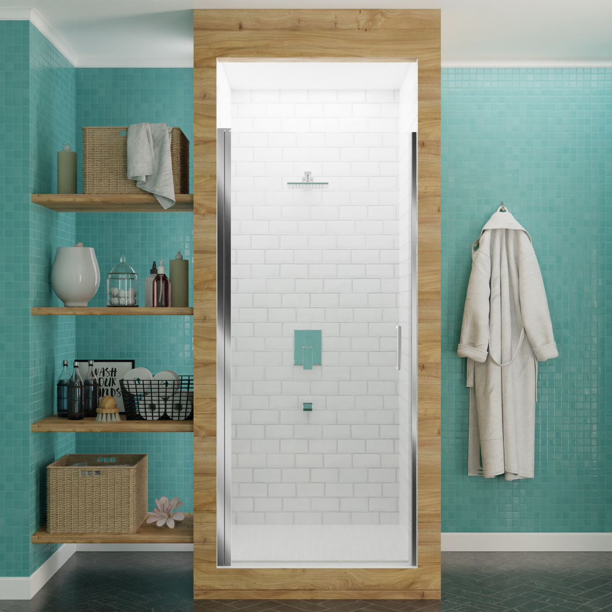 Anzzi Lancer 29 in. x 72 in. Semi-Frameless Shower Door with Tsunami Guard - Tempered Glass - Marine Grade Aluminum Alloy Frame - Polished Chrome - SD-AZ051-02 - Lifestyle - Vital Hydrotherapy