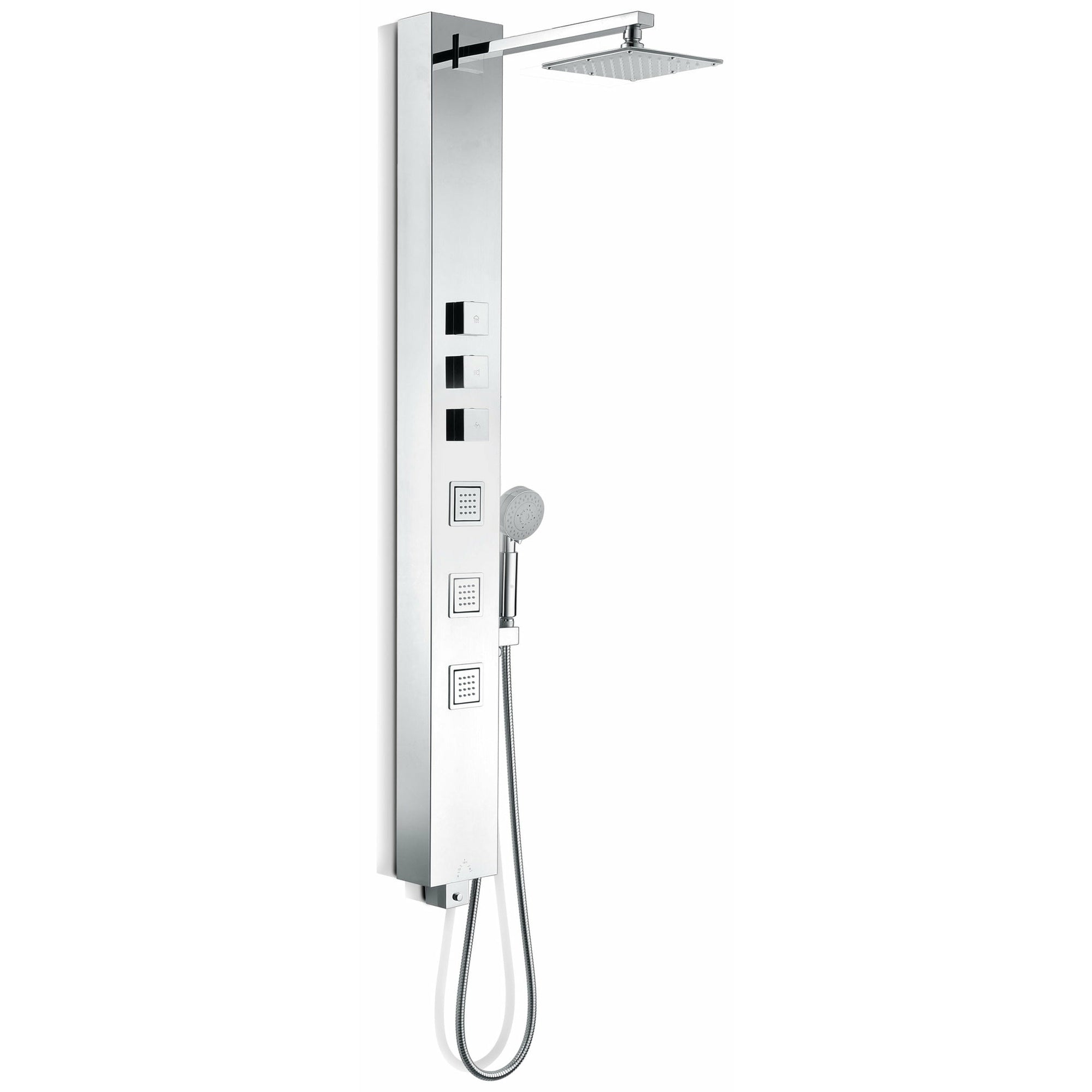 Anzzi Lann 53 Inches Full Body Shower Panel with Swiveling Heavy Rain Shower Head, Acu-stream Body Massage Jets, Shower Control Knobs and Euro-Grip Free Range Hand Sprayer in Chrome SP-AZ015 - Vital Hydrotherapy