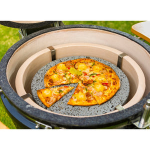 Icon XR402 Deluxe Kamado grill lava stone with pizza on top
