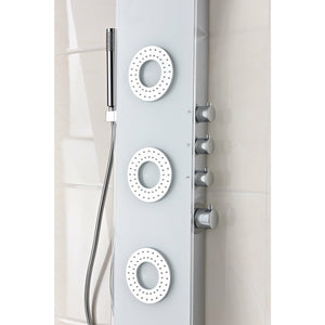 Anzzi Lynn 58 Inch Three Directional Acu-stream Body Jets Shower Panel with Four Shower Control Knobs and Euro-grip Handheld Sprayer - White Deco-glass Body - SP-AZ031 - Vital Hydrotherapy