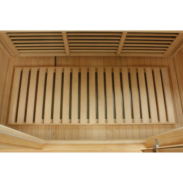 Maxxus Avignon Edition Near Zero EMF FAR Infrared Sauna - 3 Person Natural Canadian Red Cedar floor close up view