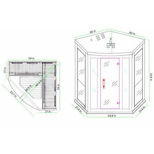 Maxxus 3-Person Corner Low EMF (Under 8MG) FAR Infrared Sauna (Canadian Hemlock) Dimension Drawing MX-K356-01 - Vital Hydrotherapy