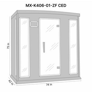 Maxxus 4-Person Corner Near Zero EMF (Under 2MG) FAR Infrared Sauna (Canadian Red Cedar) Dimension Drawing MX-K406-01-ZF CED - Vital Hydrotherapy