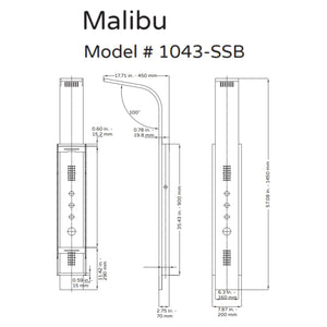 PULSE ShowerSpas Malibu Stainless Steel Brushed ShowerSpa 1043-SSB Specification Drawing - Vital Hydrotherapy