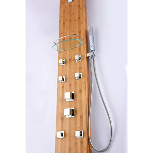 Anzzi Mansion 60 Inch Full Body Shower Panel with Deco-glass Shampoo Shelves, Acu-stream Directional Body Jets, Shower Control Knobs and Euro-grip Handheld Sprayer in Natural Bamboo SP-AZ8099 - Vital Hydrotherapy