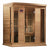 Maxxus Montilemar Edition Near Zero EMF FAR Infrared Sauna - 4 Person  - Natural canadian hemlock wood construction with Tempered glass door and 2 full-length side windows, Interior reading light, Carbon Tech Low EMF FAR Infrared heaters , Roof vent, Interior LED control panel,  FM Radio with BT, MP3 auxiliary, SD, and USB connection, Electrical service in a white background