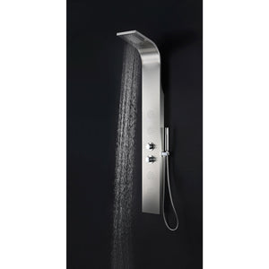 Anzzi Mayor 64 Inch Full Body Shower Panel with Heavy Rain Shower Head, Four Directional Acu-stream Body Jets, Two Shower Control Knobs and Euro-grip Free Range Hand Sprayer in Brushed Steel SP-AZ8092 - Vital Hydrotherapy