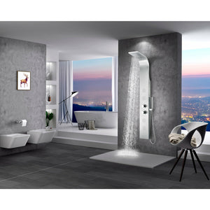 Anzzi Mayor 64 Inch Full Body Shower Panel with Heavy Rain Shower Head, Four Directional Acu-stream Body Jets, Two Shower Control Knobs and Euro-grip Free Range Hand Sprayer in Brushed Steel SP-AZ8092 - Lifestyle -Vital Hydrotherapy
