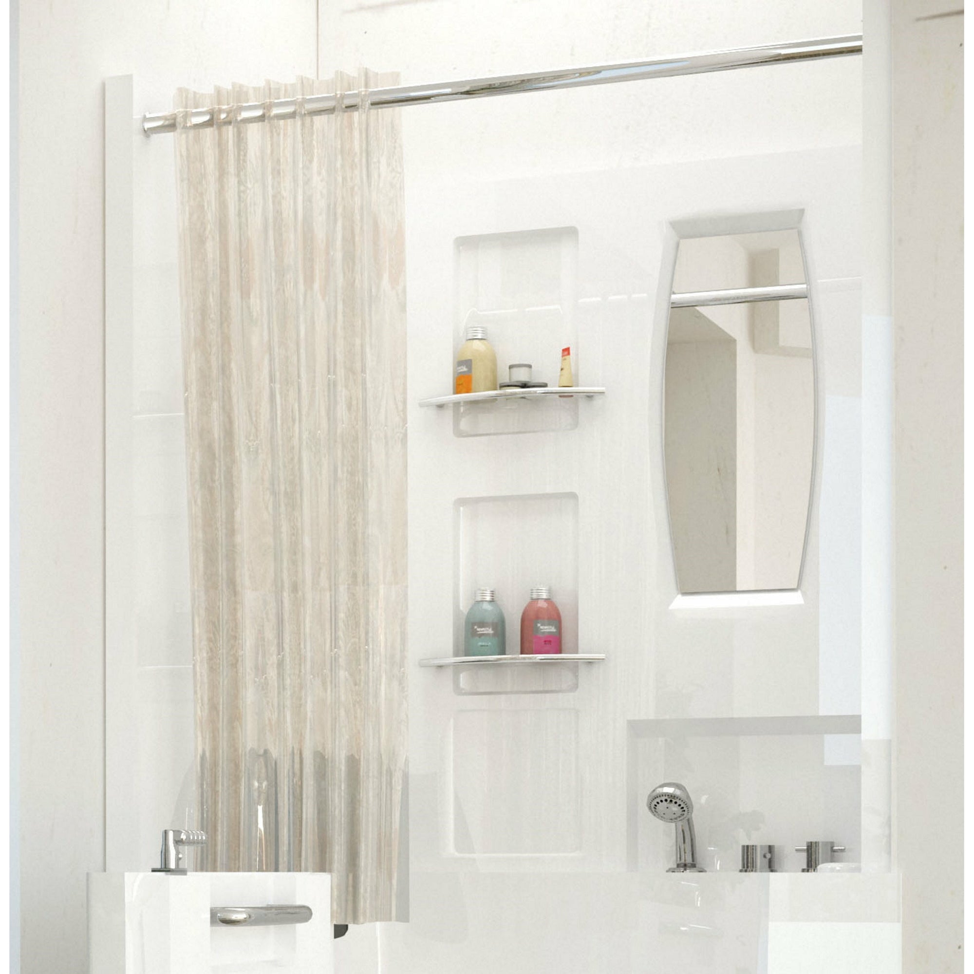 Meditub Shower Enclosure 31 x 40  3-Piece Walk-In Bathtub Surround in White - High grade marine fiberglass with acrylic coating - with molded shelves, built-in standing height mirror - 3140SEN - Vital Hydrotherapy