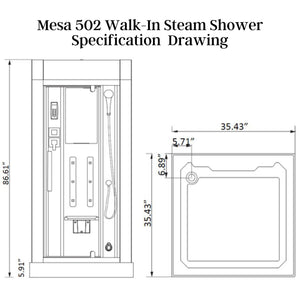 Mesa 36"x36" Blue Glass Steam Shower Specification Drawing - Vital Hydrotherapy