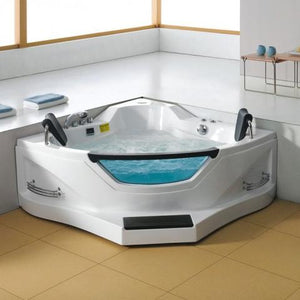 Mesa Whirlpool Air Two Person Corner Tub 59"L x 59"W x 25"H WS-084 Jetted Tub - Contoured Seats, 10 Whirlpool Jets, Dual adjustable Head Rests, Handheld Movable Shower and See-through Glass Panel - Vital Hydrotherapy