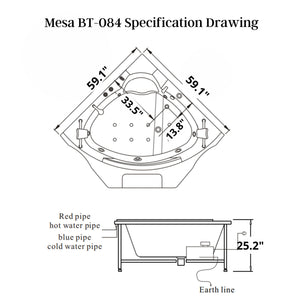 Mesa Whirlpool Air Two Person Corner Tub Specification Drawing - Vital Hydrotherapy