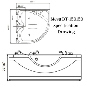 Mesa Two Person Whirlpool Tub Specification Drawing - Vital Hydrotherapy