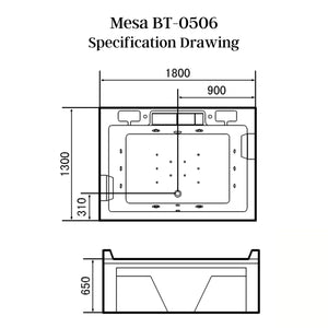 Mesa Grandios Free Standing Bathtub 71" x 52" x 26" WS-0506 Jetted Tub Specification Drawing - Vital Hydrotherapy