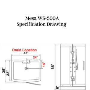 Mesa Steam Shower - Blue Glass WS-300A Specification Drawing - Vital Hydrotherapy