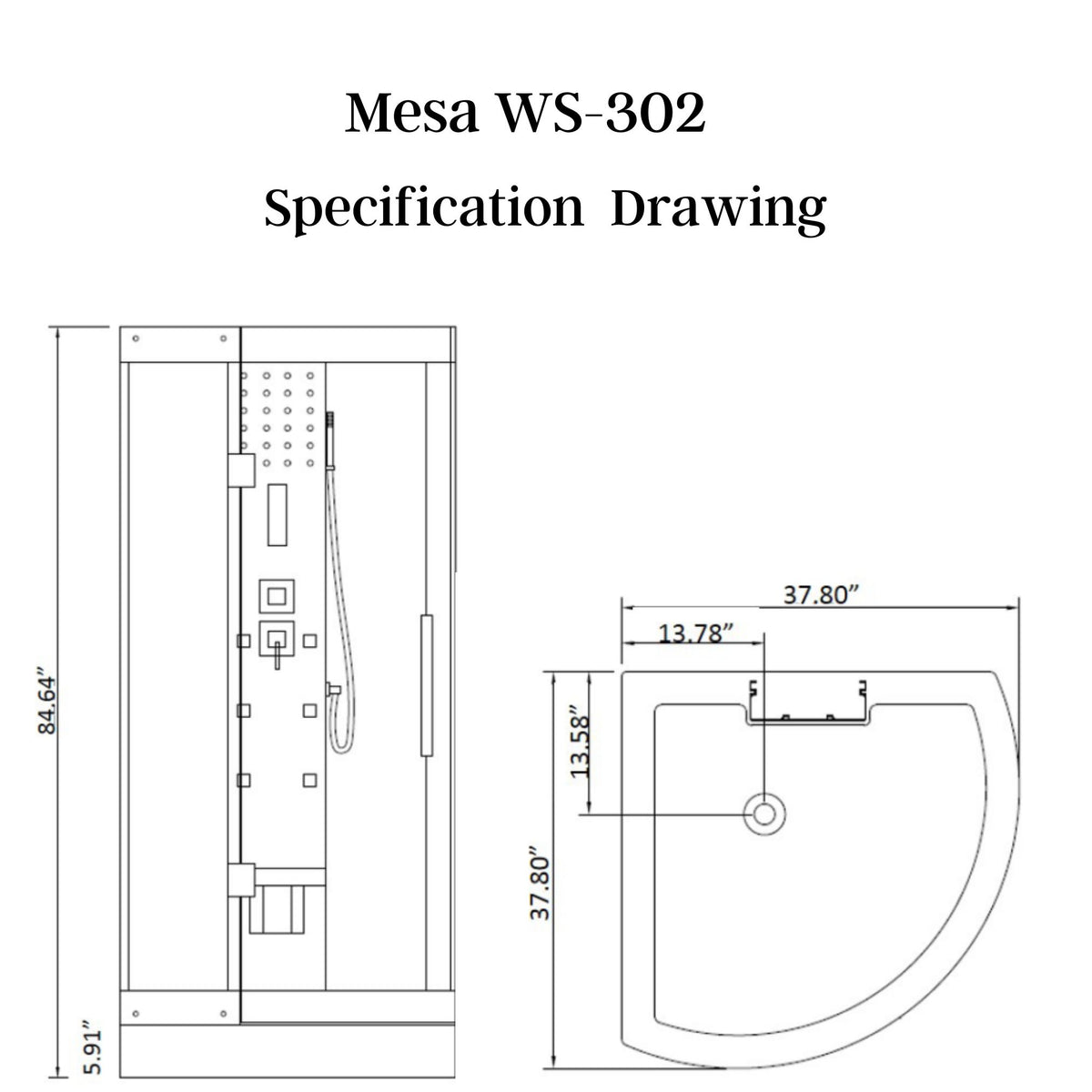 Mesa Corner Steam Shower Specification Drawing - Vital Hydrotherapy