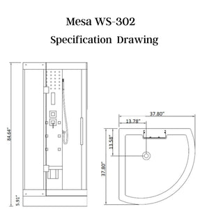 Mesa Corner Steam Shower Specification Drawing - Vital Hydrotherapy