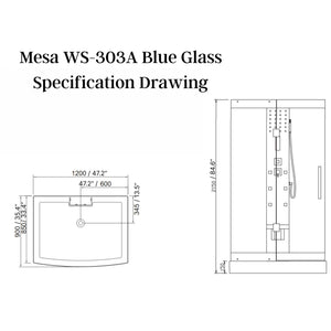 Mesa Steam Shower - Blue Glass WS-303A-Blue Specification Drawing - Vital Hydrotherapy