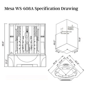 Mesa Steam Shower WS-608A Specification Drawing - Vital Hydrotherapy