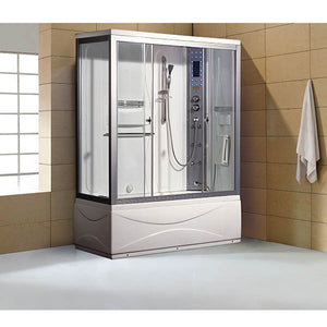 Mesa WS-905 Steam Shower Tub Combo sliding glass doors with 3KW high output steam engine, storage shelves, adjustable handheld showerhead, and a LED ceiling light