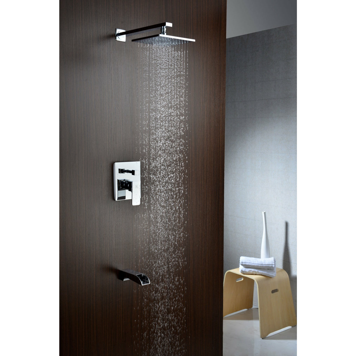 Anzzi Mezzo Series Single Handle, Spray Tub and Shower Faucet - Heavy Rain Showerhead - Polished Chrome - SH-AZ0 - Vital Hydrotherapy