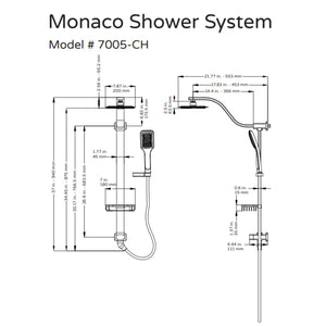 PULSE ShowerSpas Chrome Shower System - Monaco Shower System 7005-CH Specification Drawing - Vital Hydrotherapy