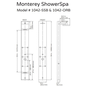 PULSE ShowerSpas Stainless Steel Shower Panel - Monterey ShowerSpa 1042 Specification Drawing - Vital Hydrotherapy