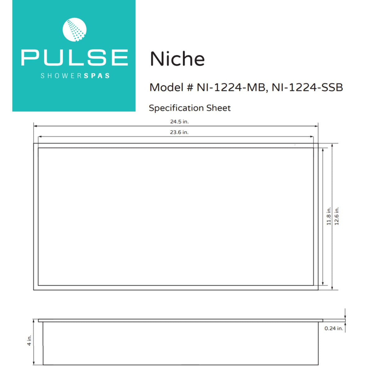 PULSE ShowerSpas Niche – NI-1224 Specification Drawing - Vital Hydrotherapy