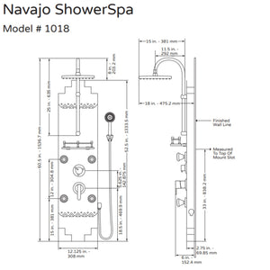 PULSE ShowerSpas Hammered Copper ORB Shower Panel - Navajo ShowerSpa 1018 Specification Drawing - Vital Hydrotherapy