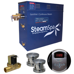 SteamSpa Oasis 12 KW QuickStart Acu-Steam Bath Generator Package - 17 in. L x 9.25 in. W x 15 in. H - Stainless Steel - Brushed Nickel finish - Includes a 12kW QuickStart Acu-Steam Bath Generator, Control Panel, Two Steam heads, Pressure Relief Valve, with built-in auto drain - OA1200 - Vital Hydrotherapy