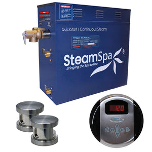 SteamSpa Oasis 12 KW QuickStart Acu-Steam Bath Generator Package - 17 in. L x 9.25 in. W x 15 in. H - Stainless Steel - Brushed Nickel finish - Includes a 12kW QuickStart Acu-Steam Bath Generator, Control Panel, Two Steam heads, Pressure Relief Valve - OA1200 - Vital Hydrotherapy