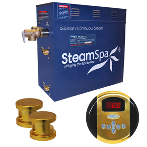 SteamSpa Oasis 12 KW QuickStart Acu-Steam Bath Generator Package - 17 in. L x 9.25 in. W x 15 in. H - Stainless Steel - Polished Gold finish - Includes a 12kW QuickStart Acu-Steam Bath Generator, Control Panel, Two Steam heads, Pressure Relief Valve - OA1200 - Vital Hydrotherapy