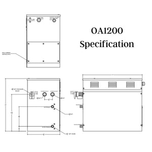 12 KW QuickStart Acu-Steam Bath Generator Specification drawing - Vital Hydrotherapy