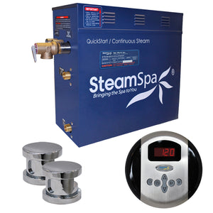 SteamSpa Oasis 4.5 KW QuickStart Acu-Steam Bath Generator Package - 12 in. L x 6 in. W x 2 in. H - Stainless Steel - Polished Chrome - Includes a 4.5kW QuickStart Acu-Steam Bath Generator, Control Panel, Two Steam head - OA450 - Vital Hydrotherapy