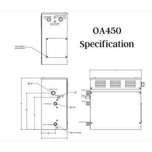 SteamSpa Oasis 4.5 KW QuickStart Acu-Steam Bath Generator OA450 Specification Drawing - Vital Hydrotherapy