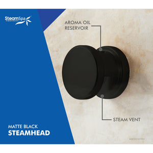 SteamSpa Matte Black steam head with label (Aroma oil reservoir and steam vent) - Vital Hydrotherapy