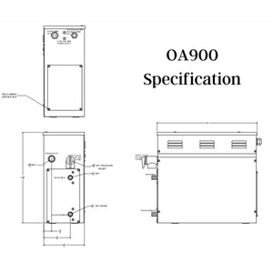 SteamSpa Oasis 9 KW QuickStart Acu-Steam Bath Generator Specification Drawing OA900 - Vital Hydrotherapy