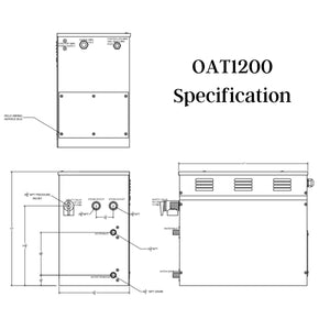 SteamSpa Oasis 12 KW QuickStart Acu-Steam Bath Generator OAT1200 Specification Drawing - Vital Hydrotherapy