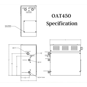 SteamSpa Oasis 4.5 KW QuickStart Acu-Steam Bath Generator Specification Drawing OAT450 - Vital Hydrotherapy
