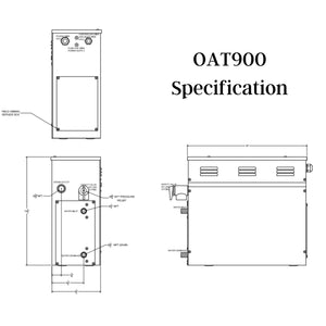SteamSpa Oasis 9 KW QuickStart Acu-Steam Bath Generator Specification Drawing OAT900 - Vital Hydrotherapy