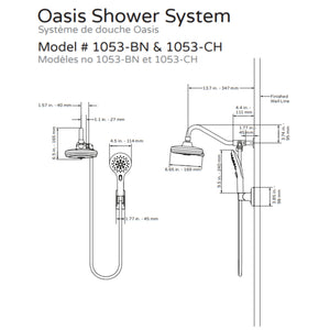 PULSE ShowerSpas Chrome Shower System - Oasis Shower System 1053 Specification Drawing - Vital Hydrotherapy